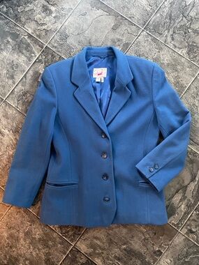 MONDI Cashmere Wool Vintage Blue Tailored Preppy Business Warm Blazer Jacket